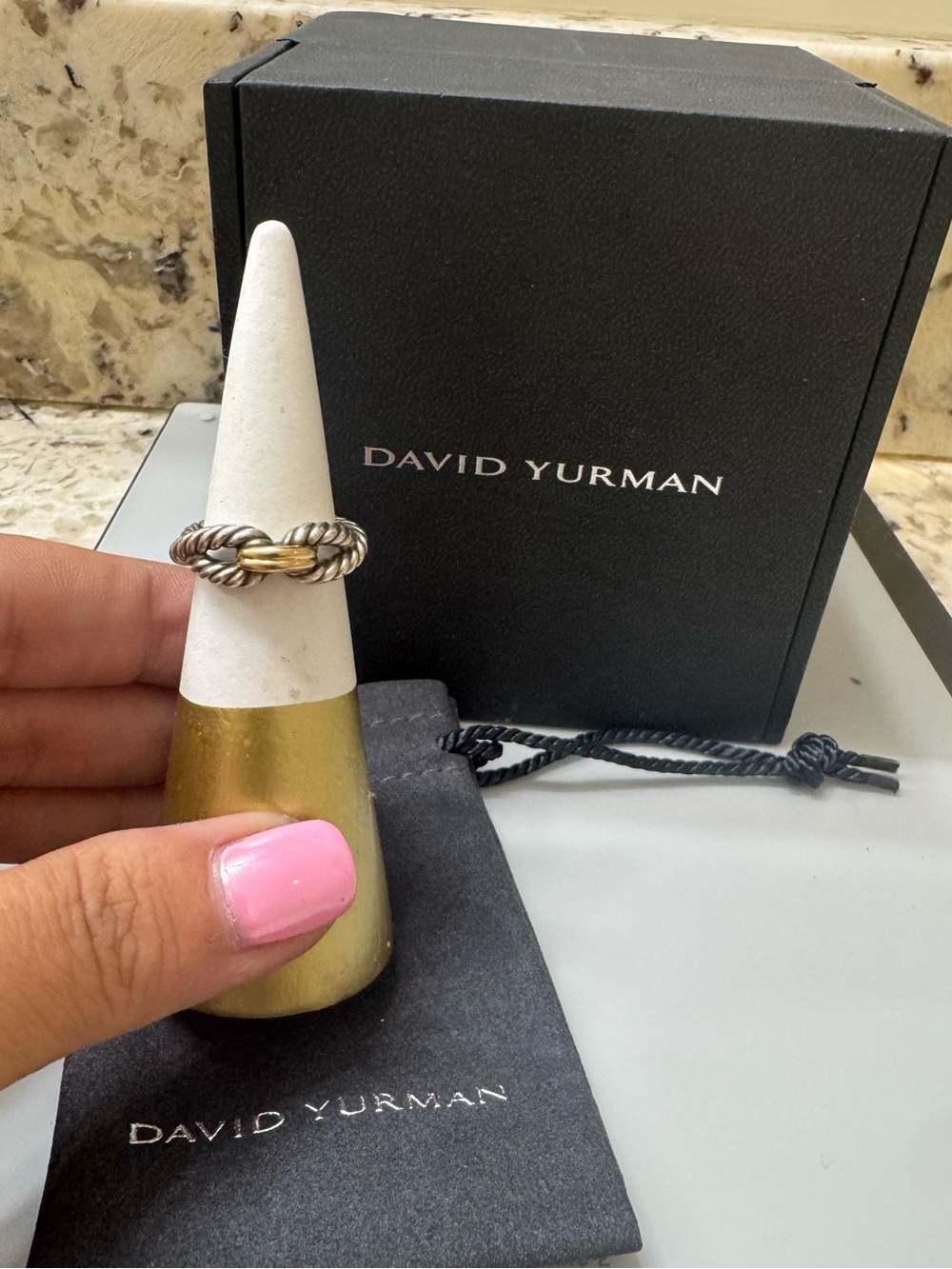 Authentic David Yurman Petite Buckle Ring Sterling Silver & 18K Gold Size 6